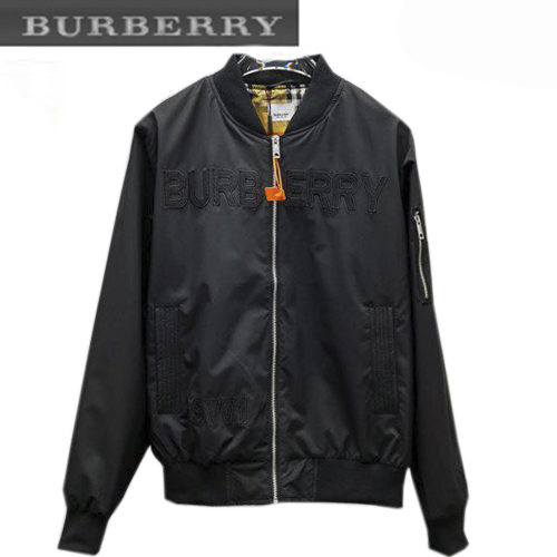 BURBER**-03117 버버리 블랙 아플리케 장식 봄버 재킷 남성용