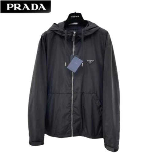 PRADA-03107 프라다 블랙 트라이앵글 로고 바람막이 후드 재킷 남성용