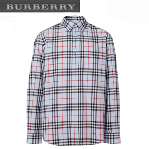BURBERRY-80385221 버버리 페일 블루 로고 아플리케 빈티지 체크 셔츠