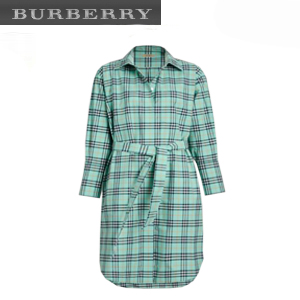 [스페셜오더]BURBERRY-40734731 버버리 체크 코튼 타이 웨이스트 셔츠 드레스