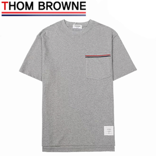 THOM BROWNE-06067 톰 브라운 그레이 스트라이프 디테일 티셔츠 남성용
