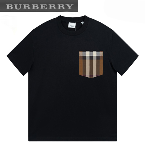 BURBERRY-04198 버버리 블랙 체크 무늬 디테일 티셔츠 남성용