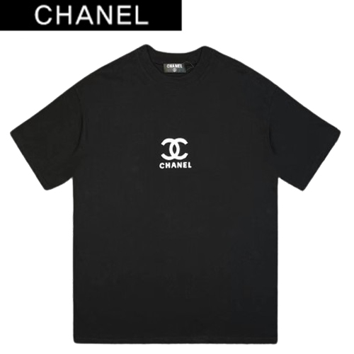 CHANEL-06198 샤넬 블랙 프린트 장식 티셔츠 남여공용