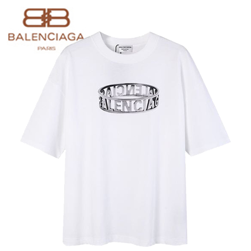 BALENCIA**-05158 발렌시아가 화이트 프린트 장식 티셔츠 남성용