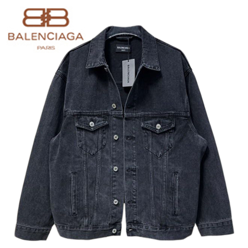 BALENCIAGA-08198 발렌시아가 블랙 프린트 장식 야광 데님 재킷 남여공용