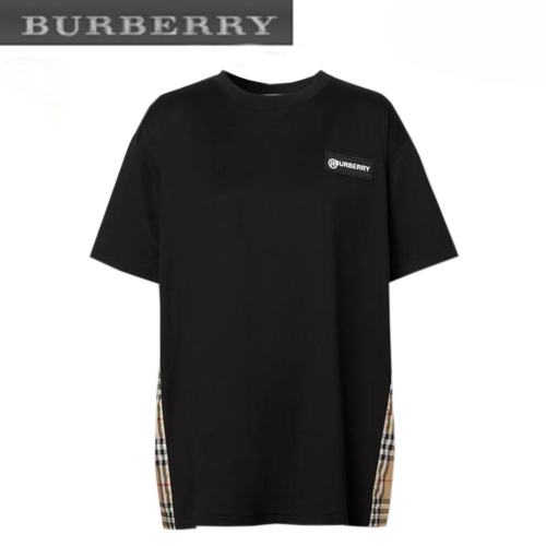 BURBERRY-80245451 버버리 블랙 코튼 빈티지 체크 패널 오버사이즈 티셔츠