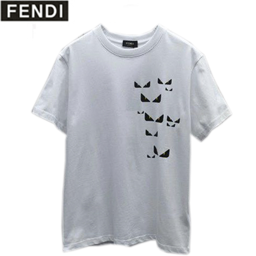FENDI-07068 펜디 화이트 백 버그 아이 프린트 장식 티셔츠 남성용