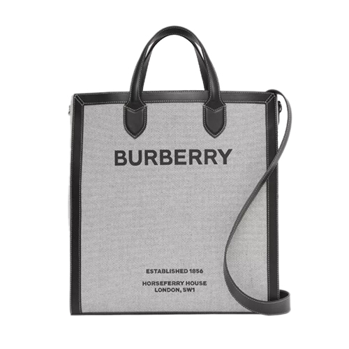[스페셜오더]BURBERRY-80379361 버버리 블랙/그레이 호스페리 프린트 캔버스 레더 토트