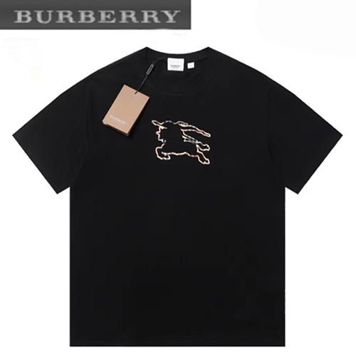 BURBERRY-05298 버버리 블랙 체크무늬 디테일 프린트 장식 티셔츠 남여공용