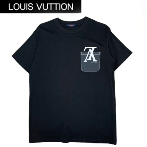 LOUIS VUITTON-05206 루이비통 블랙 LV 시그니처 프린트 장식 티셔츠 남여공용