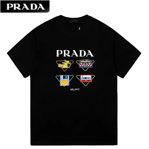 PRADA-07298 프라다 블랙 프린트 장식 티셔츠 남여공용