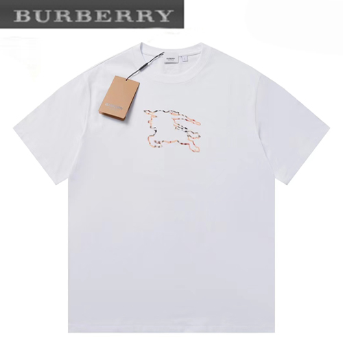 BURBERRY-05299 버버리 화이트 체크무늬 디테일 프린트 장식 티셔츠 남여공용