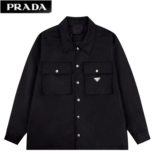 PRADA-08159 프라다 블랙 트라이앵글 로고 더블 포켓 셔츠 남여공용