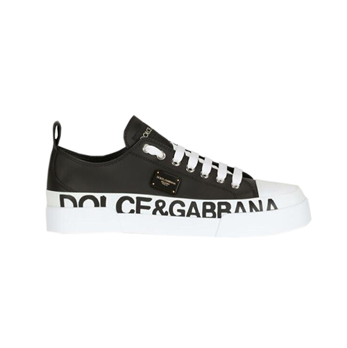Dolce and Gabbana-돌체 앤 가바나 블랙 카프스킨 라이트 로고 포르토피노 스니커즈 남여공용