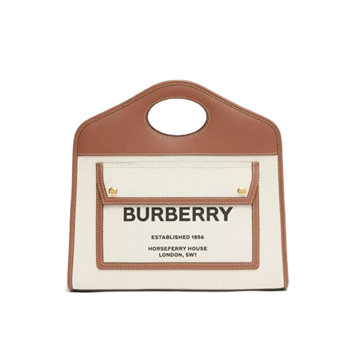 [스페셜오더]BURBERRY-80367841 버버리 브라운 스몰 투톤 캔버스 레더 포켓 토트