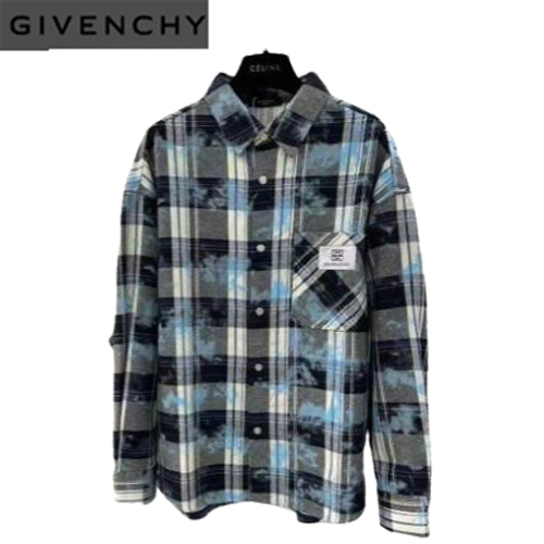 GIVENCHY-03109 지방시 블루 체크 무늬 셔츠 남성용