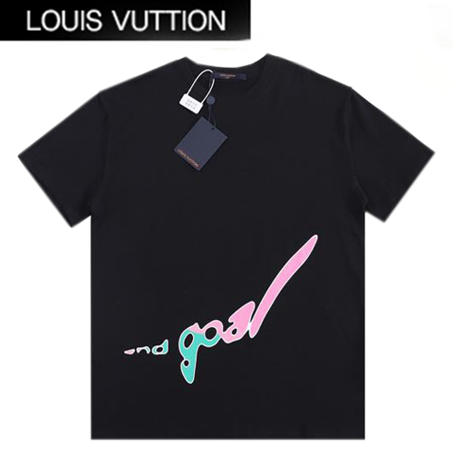 LOUIS VUITT**-03109 루이비통 블랙 프린트 장식 티셔츠 남여공용