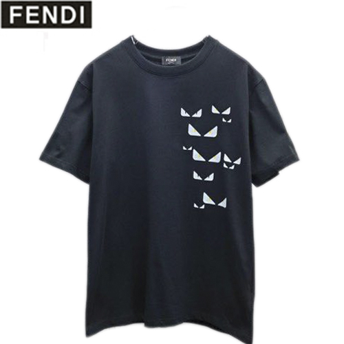 FENDI-07069 펜디 블랙 백 버그 아이 프린트 장식 티셔츠 남성용