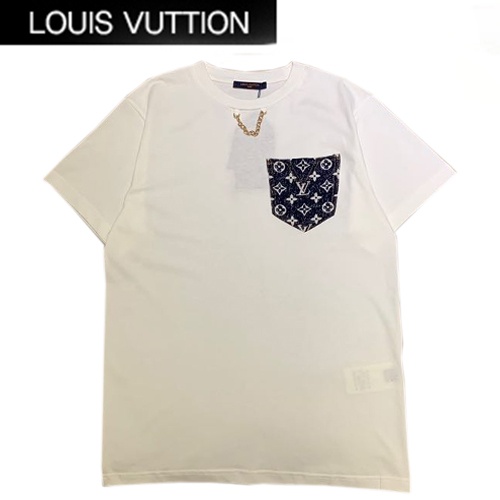 LOUIS VUITTON-05207 루이비통 화이트 메탈 체인 장식 티셔츠 남여공용