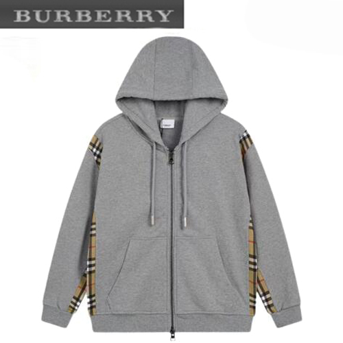 BURBERRY-08139 버버리 그레이 체크 무늬 디테일 후드 재킷 남성용