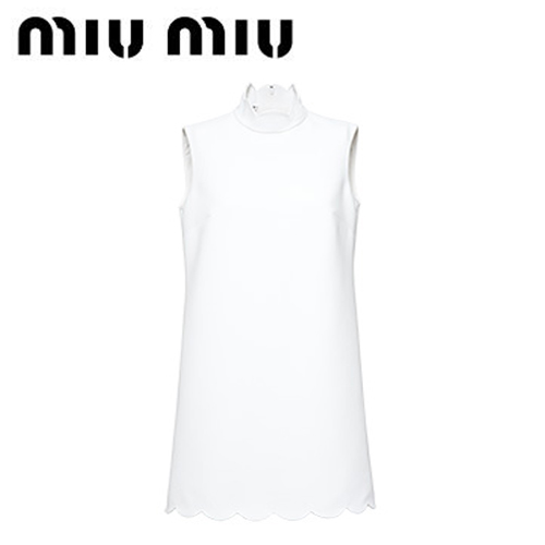 MIUMIU-MF3416 미우미우 화이트 아세테이트 라운드넥 FAILLE CADY 드레스