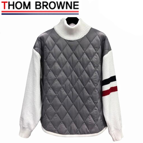THOM BROWNE-012610 톰 브라운 그레이/화이트 퀄팅 하이넥 스웨터 남성용