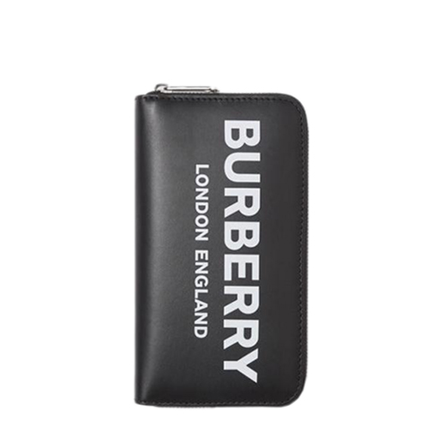 [스페셜오더]BURBERRY-80092111 버버리 블랙 로고 프린트 가죽 지퍼라운드 지갑