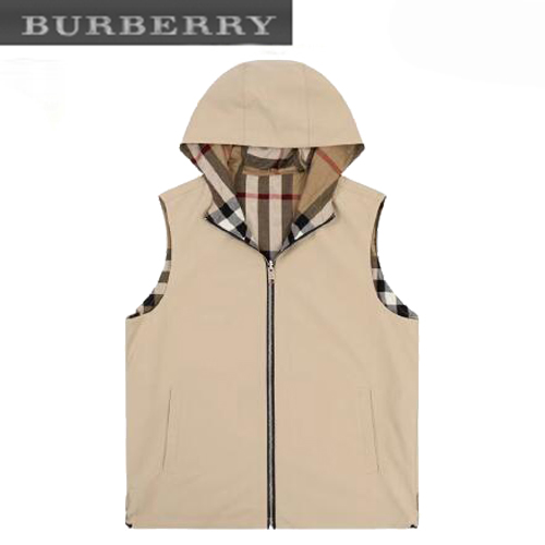 BURBERRY-08296 버버리 베이지 체크 무늬 양면 바람막이 조끼 남성용