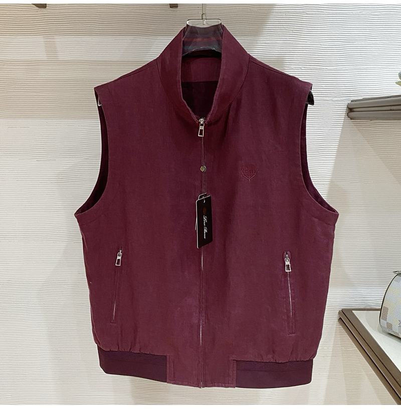 Loro Piana-03253 로로피아나 올드머니 스타일 LP 프리미엄 린넨 원단 조끼 버건디 남성용