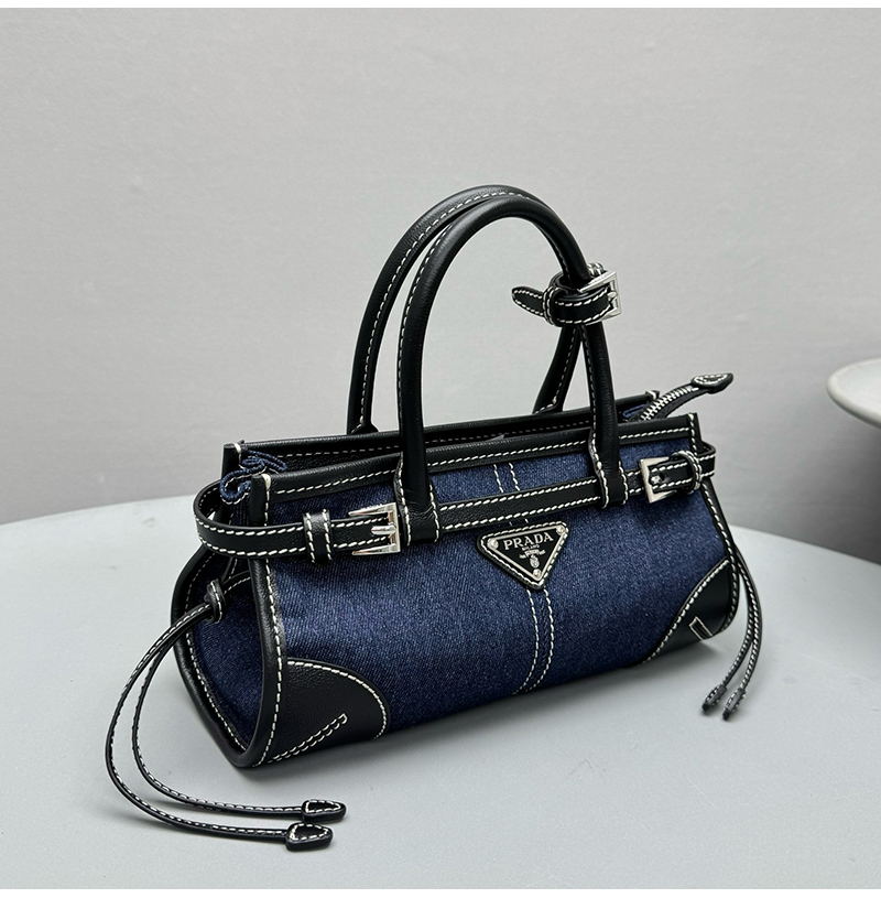  [스페셜오더]PRADA-1BA486 프라다 보니 스몰 데님 및 블랙가죽 핸드백