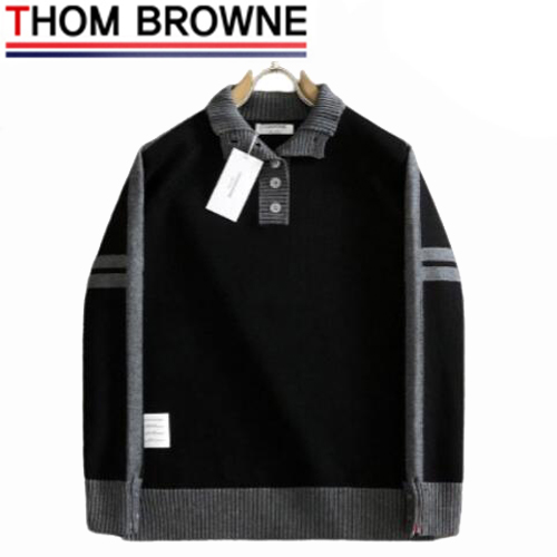THOM BROWNE-01143 톰 브라운 블랙/그레이 니트 코튼 스웨터 남성용