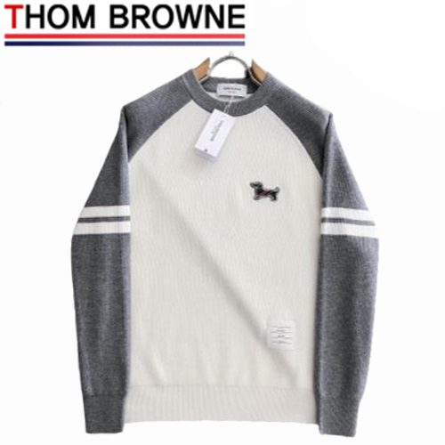 THOM BROWNE-01217 톰 브라운 화이트/그레이 스트라이프 장식 스웨터 남성용
