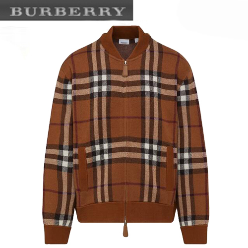 BURBERRY-08227 버버리 브라운 체크 무늬 니트 재킷 남성용